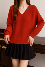 Detachable Scarf V Neck Sweater